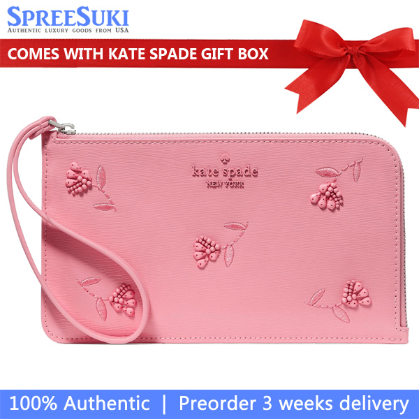 Kate Spade Lucy Floral Wristlet Grapefruit Soda Blush Pink # KN734