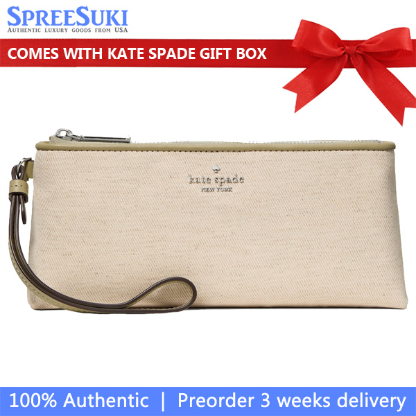 Kate Spade Wren Twill Wristlet Elm Multi Khaki # KO548
