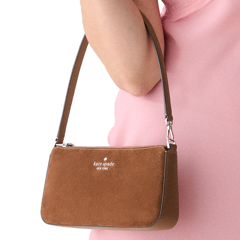 Kate Spade Gemini Suede Pochette Warm Gingerbread Brown # KP533