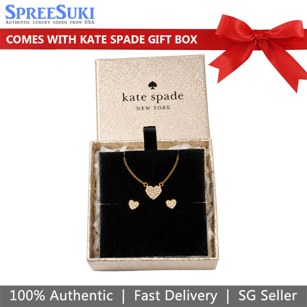 Kate Spade Earrings Necklace Jewelry Set Truly Pave Studs And Mini Pendant Gold # O0R00112