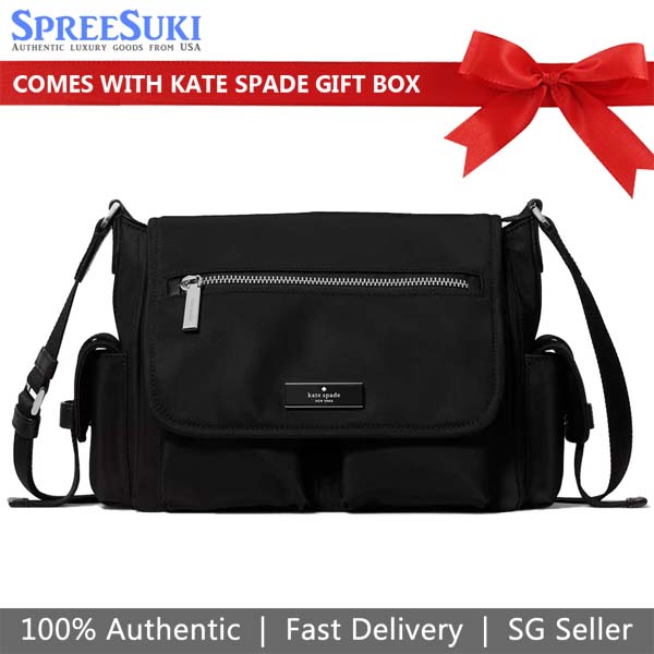 Kate Spade Carter Ksnyl Cargo Messenger Black Silver Black # KN672