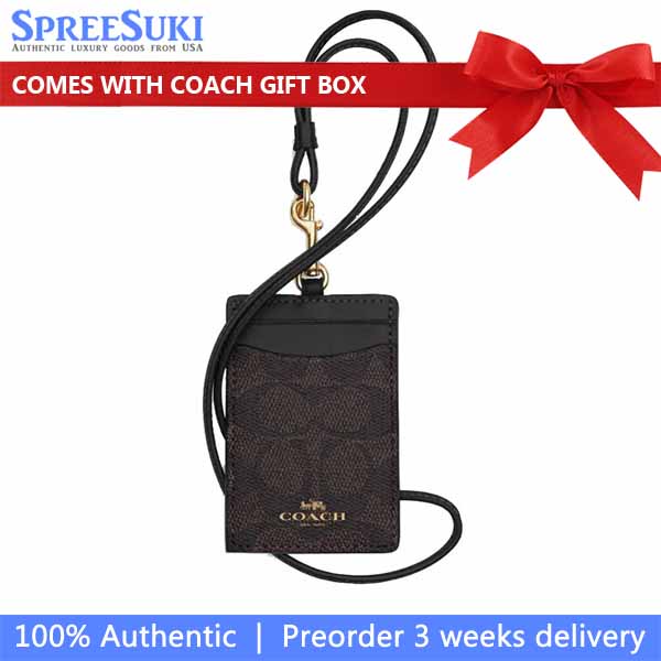 Coach Lanyard Id Signature Canvas Card Holder Card Case Card Holder Walnut Black Dark Brown # CZ285