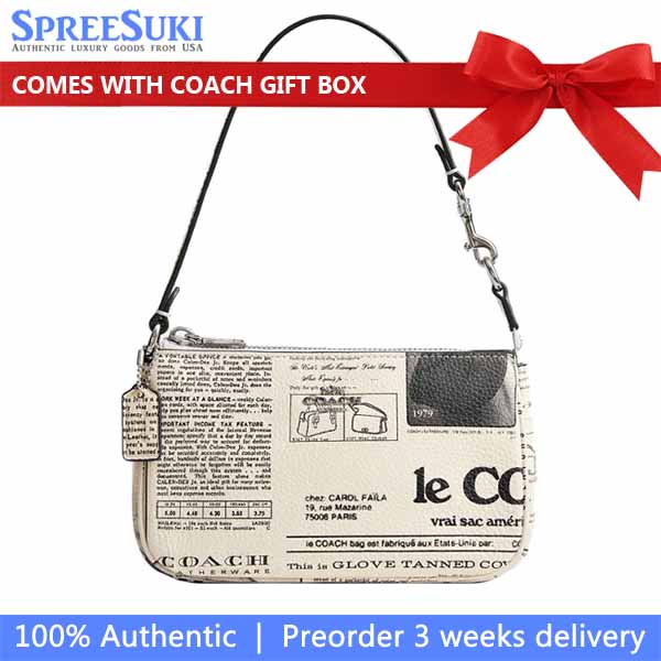 Coach Nolita 19 With Newspaper Print Silver Chalk Multi White # CDC27