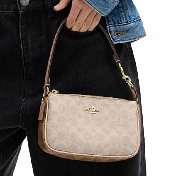 Coach Nolita 19 In Blocked Signature Canvas Sand Tan # CY236
