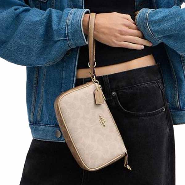 Coach Nolita 19 In Blocked Signature Canvas Sand Tan # CY236