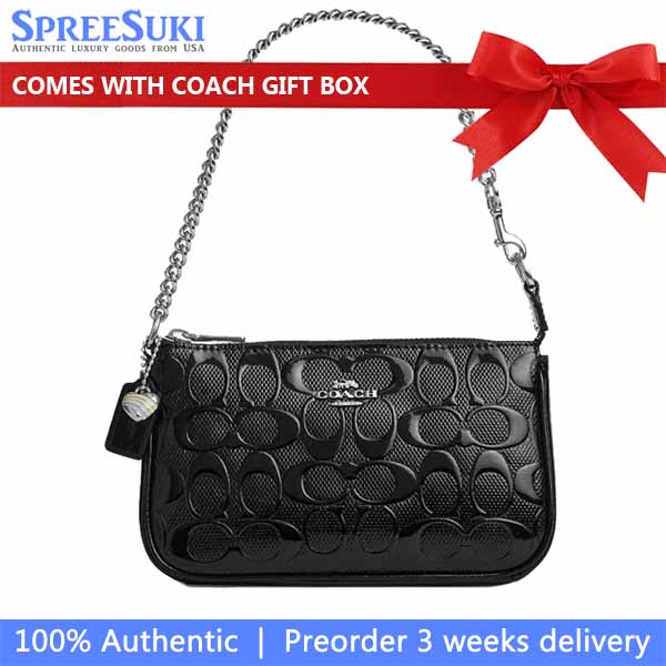 Coach Nolita 19 In Signature Leather With Heart Charm Silver Black # CDY97