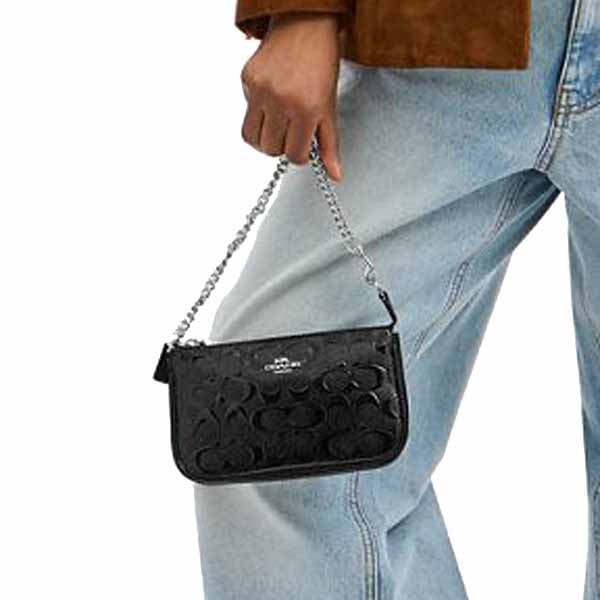 Coach Nolita 19 In Signature Leather With Heart Charm Silver Black # CDY97