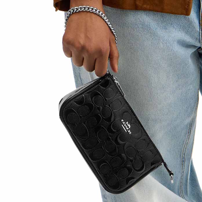 Coach Nolita 19 In Signature Leather With Heart Charm Silver Black # CDY97