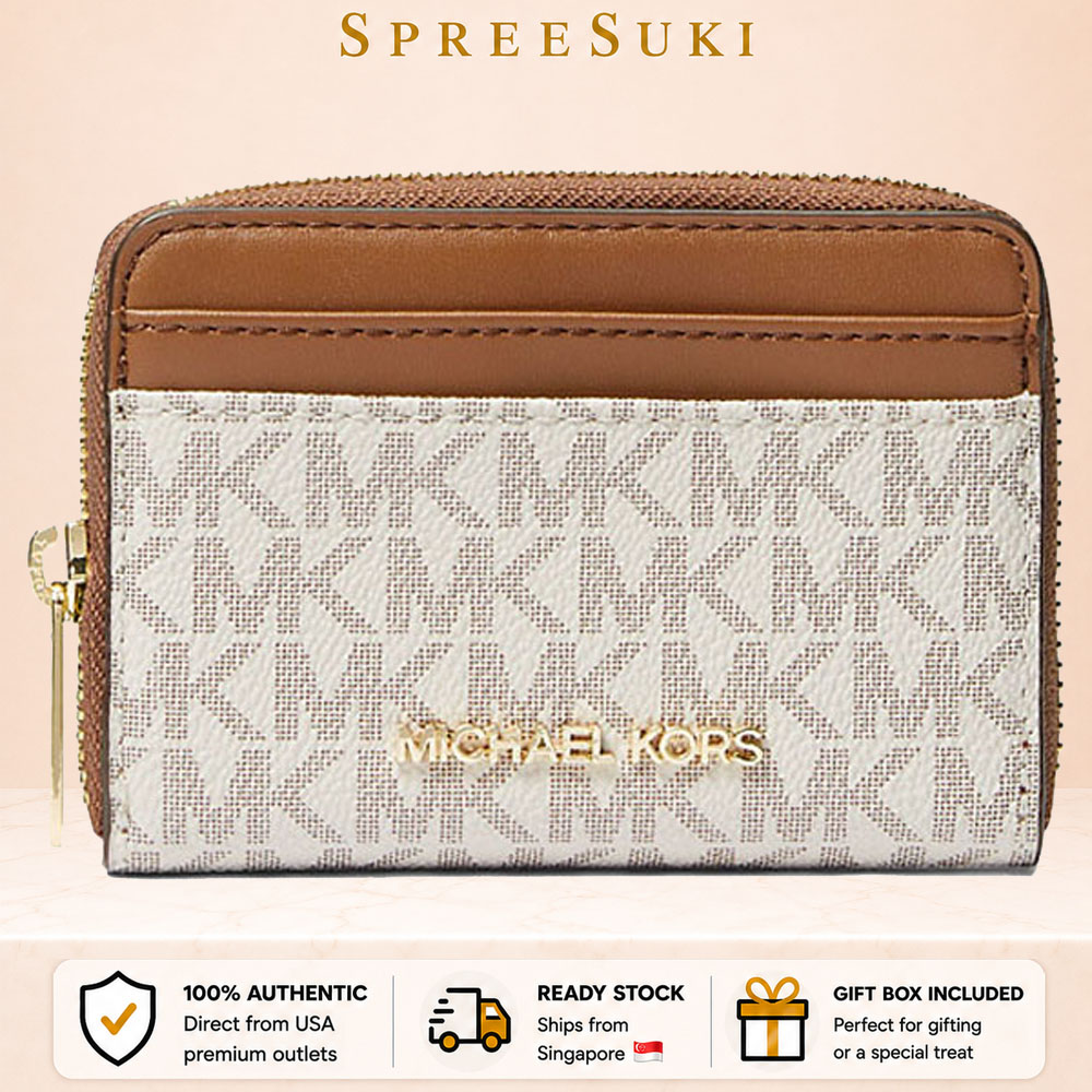 Michael Kors Jet Set Travenuel Medium Logo Zip-Around Card Case Vanilla Off White # 35H9GTVZ2B
