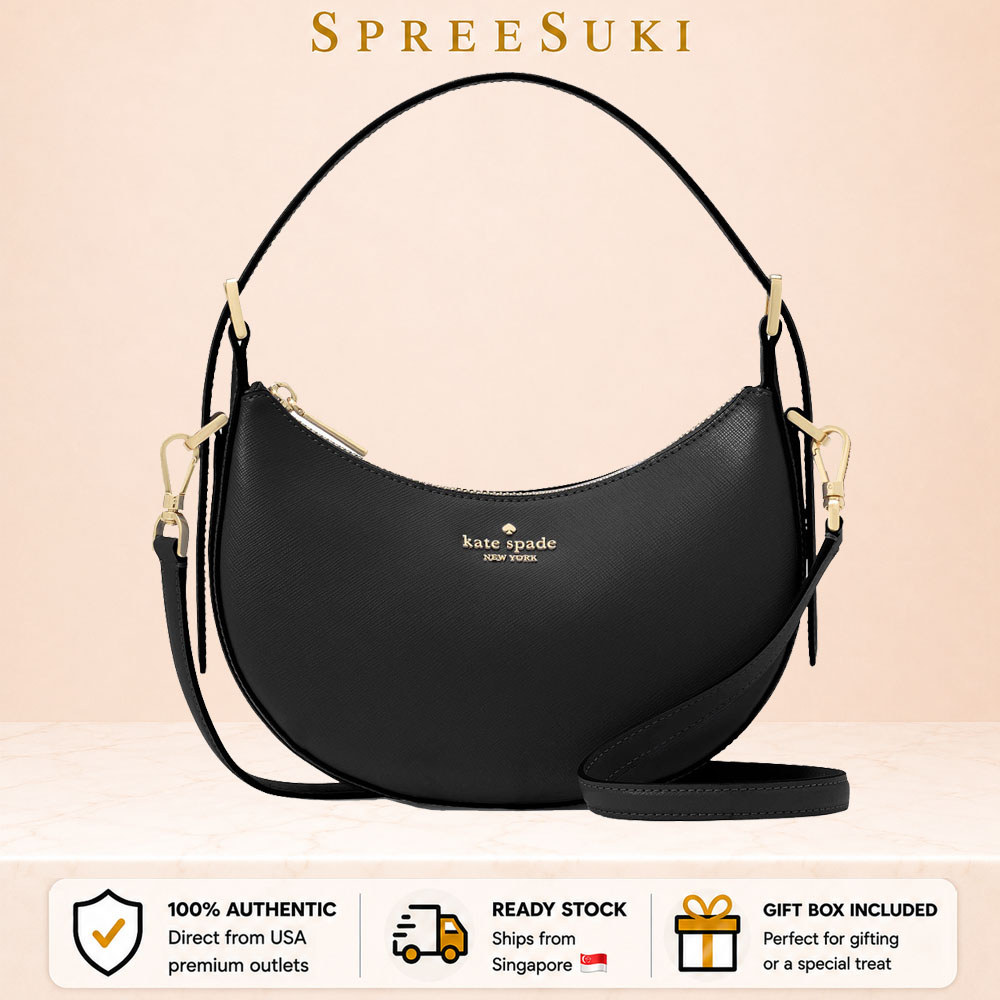 Kate Spade Madison Saffiano Leather Crescent Shoulder Bag Black # KK949