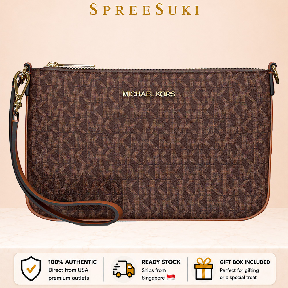 Michael Kors Jet Set Small Signature Logo Convertible Wristlet Large Wristlet Brown # 35T4GTVW5V
