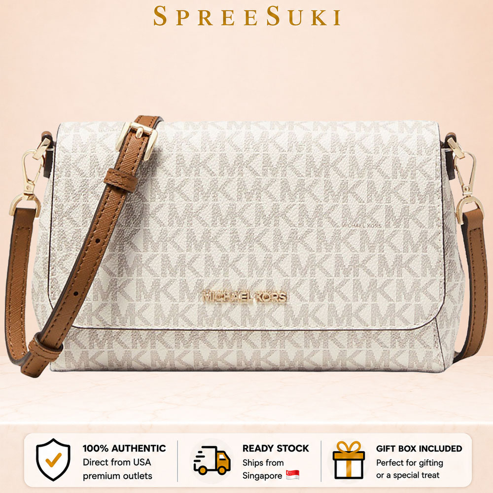 Michael Kors Medium Logo Convertible Crossbody Sling Bag Vanilla Off White # 35H8GTTC6B