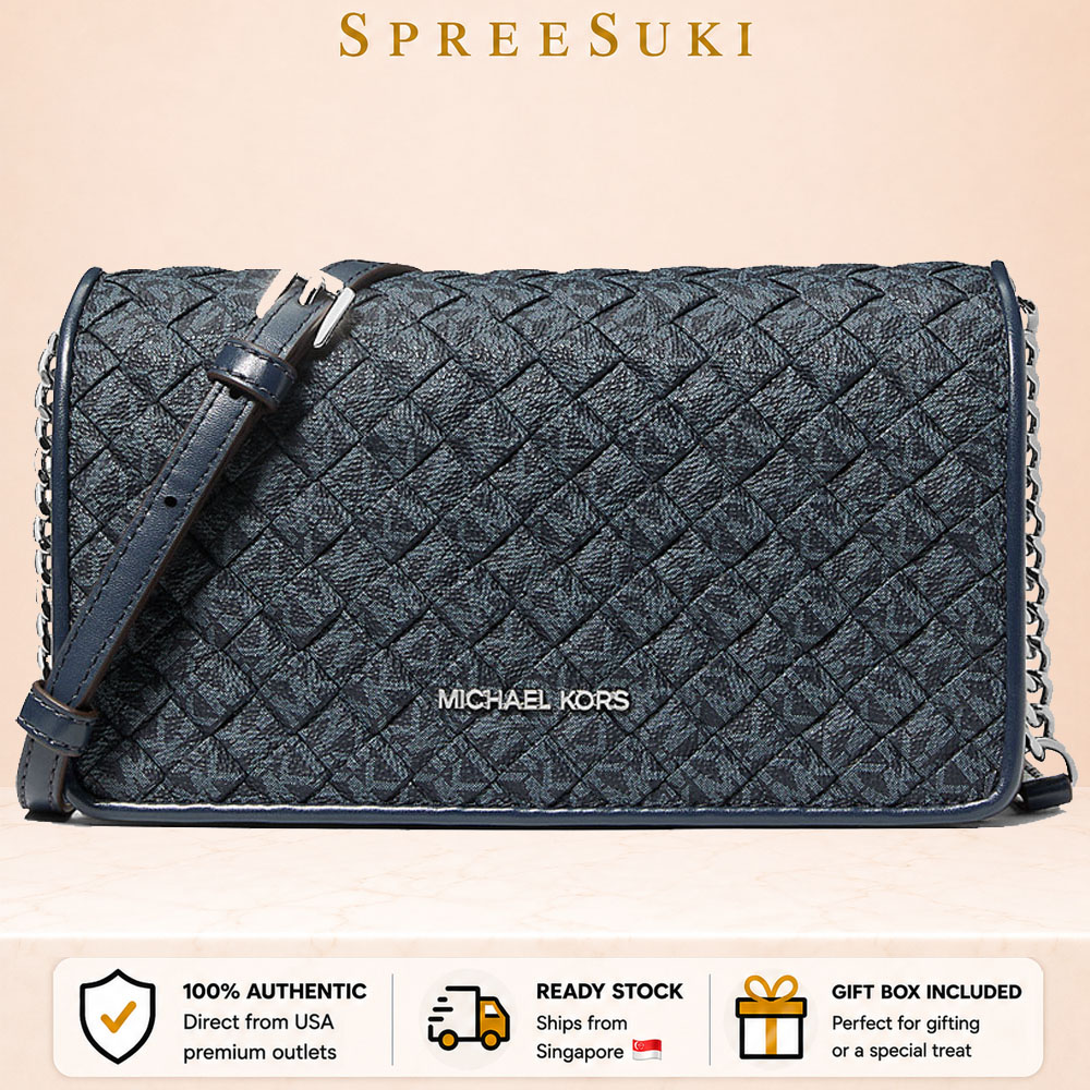Michael Kors Jet Set Travenuel Woven Signature Logo Crossbody Bag Admiral Dark blue # 35S6STVC8B