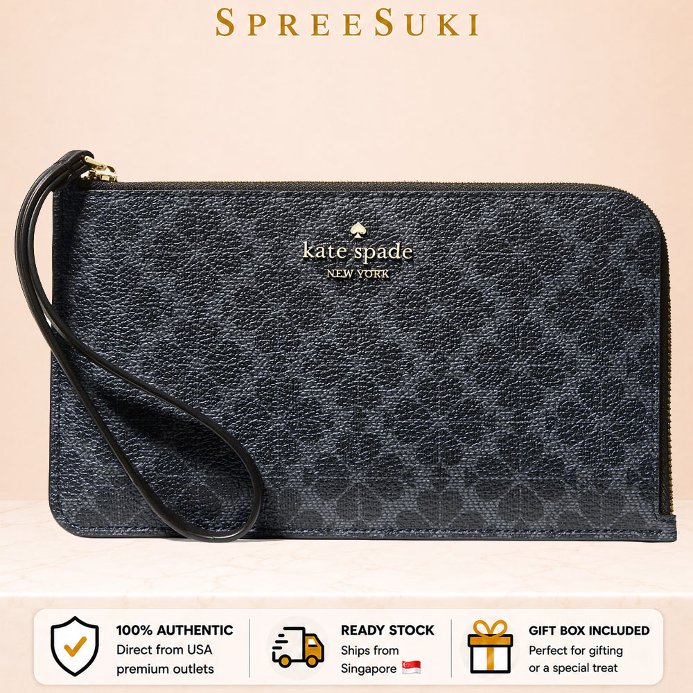 Kate Spade Large Wristlet Lucy Spade Flower Medium L-Zip Wristlet Black 2 # KG487