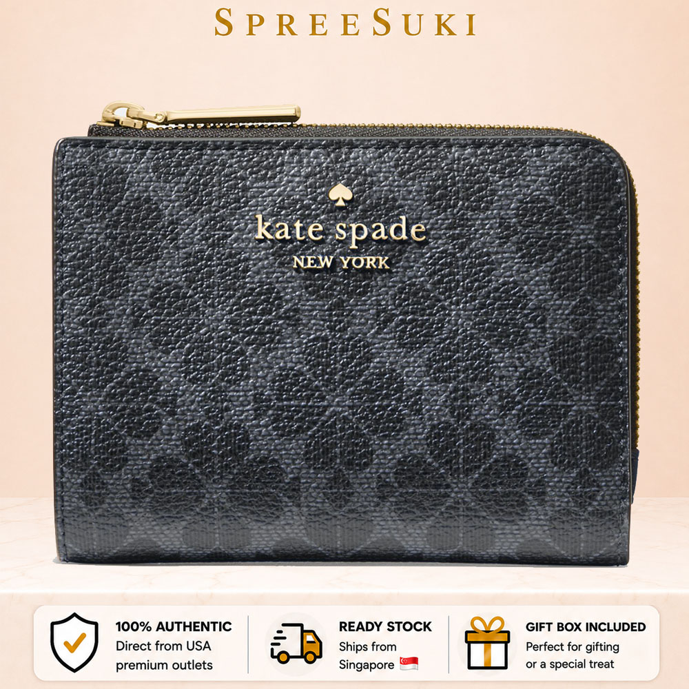 Kate Spade Spade Flower Small L-Zip Wallet Black # KK894