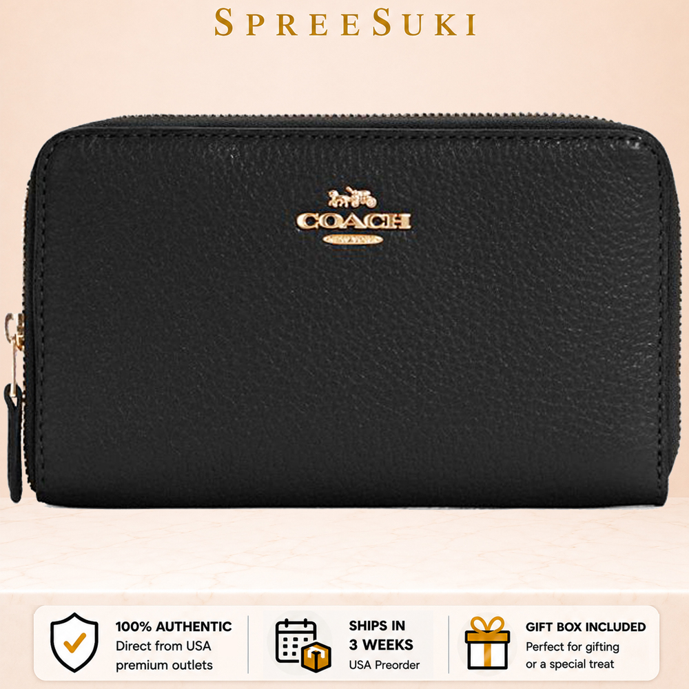 Coach Medium Wallet Pebbled Leather Medium Id Zip Black # C4124