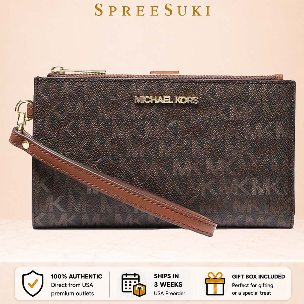 Michael Kors Jet Set Travel Double Zip Wristlet Wallet Brown Acorn # 35F8GTVW0B