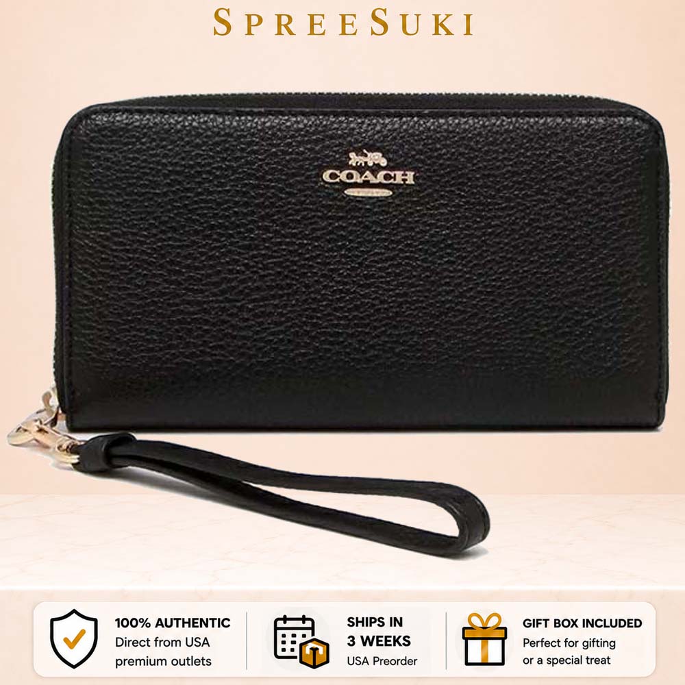 Coach Long Wallet Long Zip Around Wallet Black # C4451