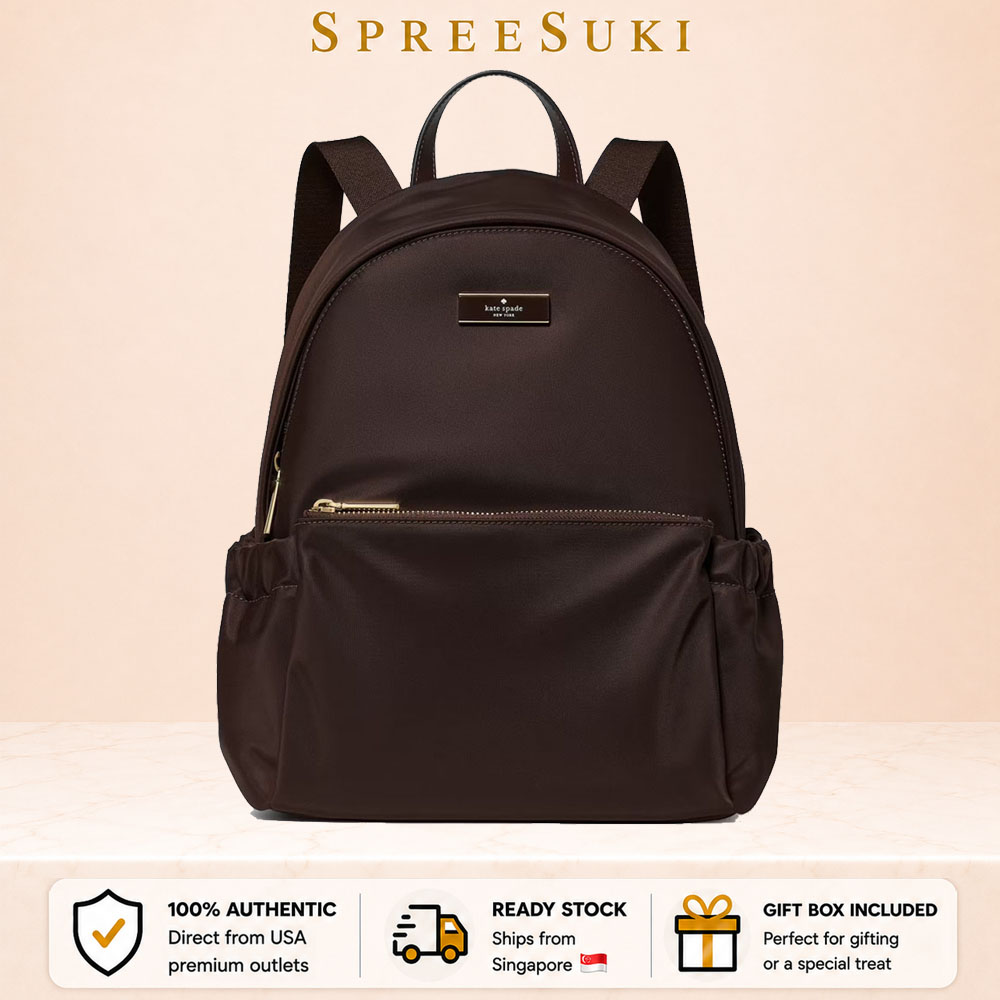 Kate Spade Carter Nylon Large Dome Backpack Hot Fudge Brown # KP111