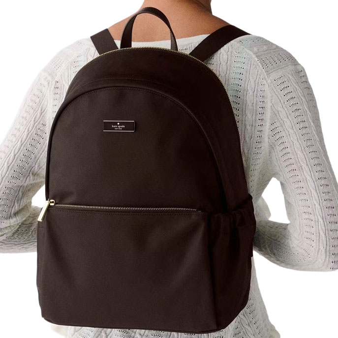 Kate Spade Carter Nylon Large Dome Backpack Hot Fudge Brown # KP111