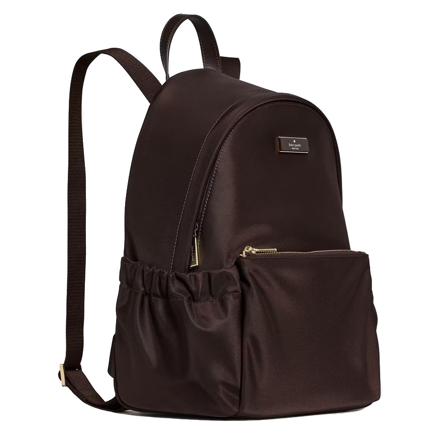 Kate Spade Carter Nylon Large Dome Backpack Hot Fudge Brown # KP111