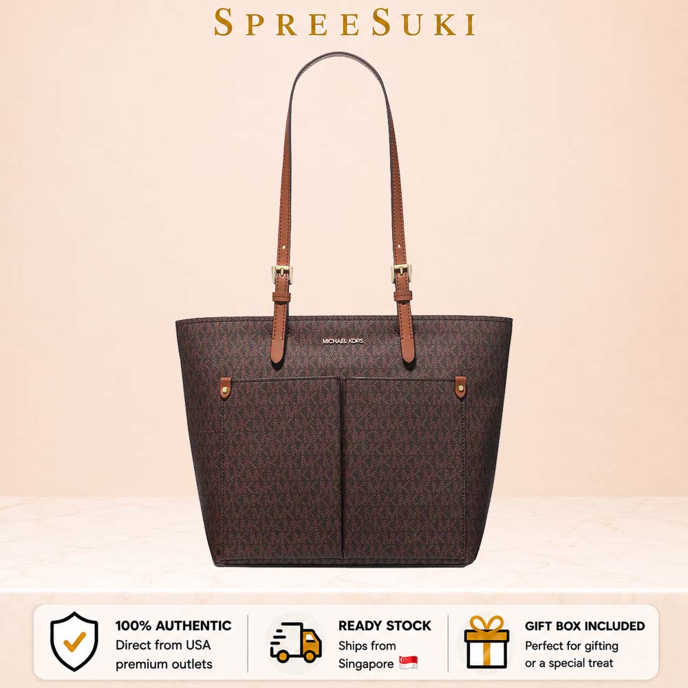 Michael Kors Jet Set Medium Logo Pocket Tote Bag Brown # 35F3GTVT3B