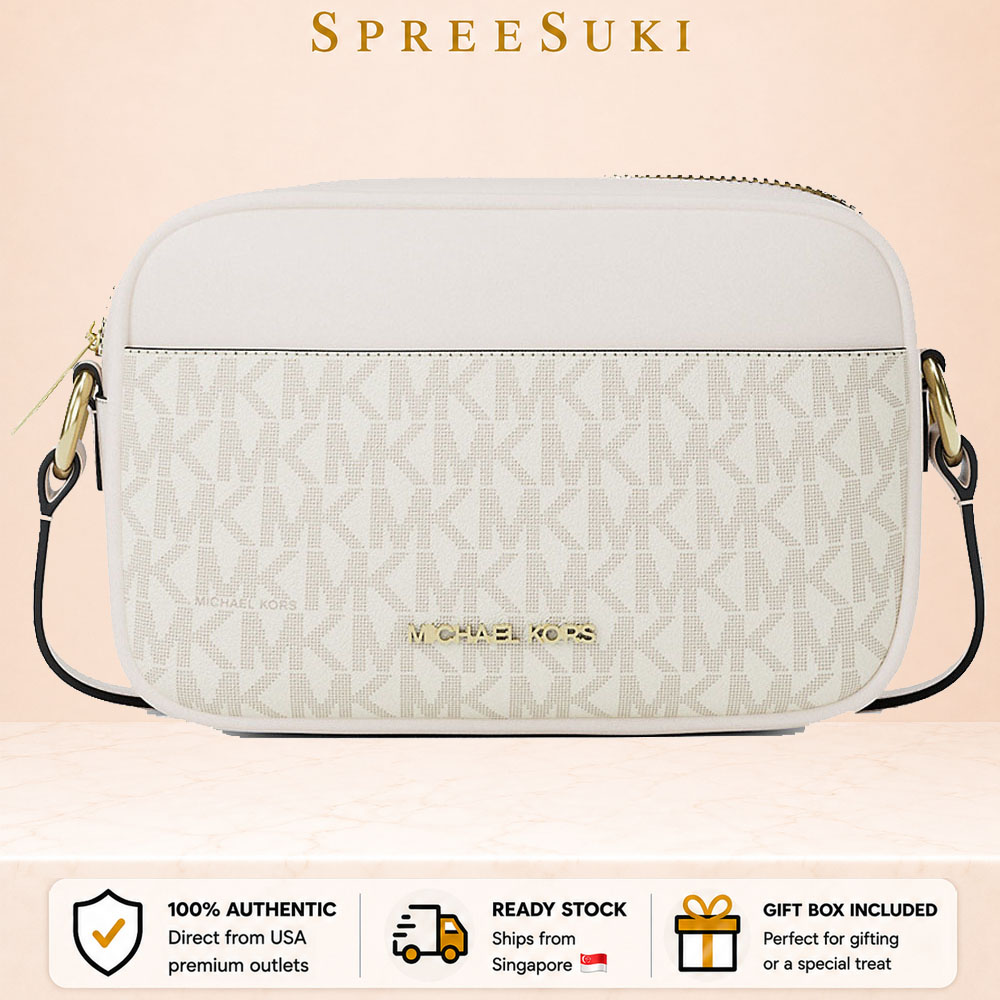 Michael Kors Jet Set Small Signature Logo Camera Crossbody Bag Light Cream Multi # 35R6GTVC5B