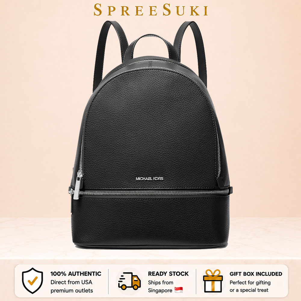 Michael Kors Rhea Medium Pebbled Leather Backpack Black # 35T5SM9M1L