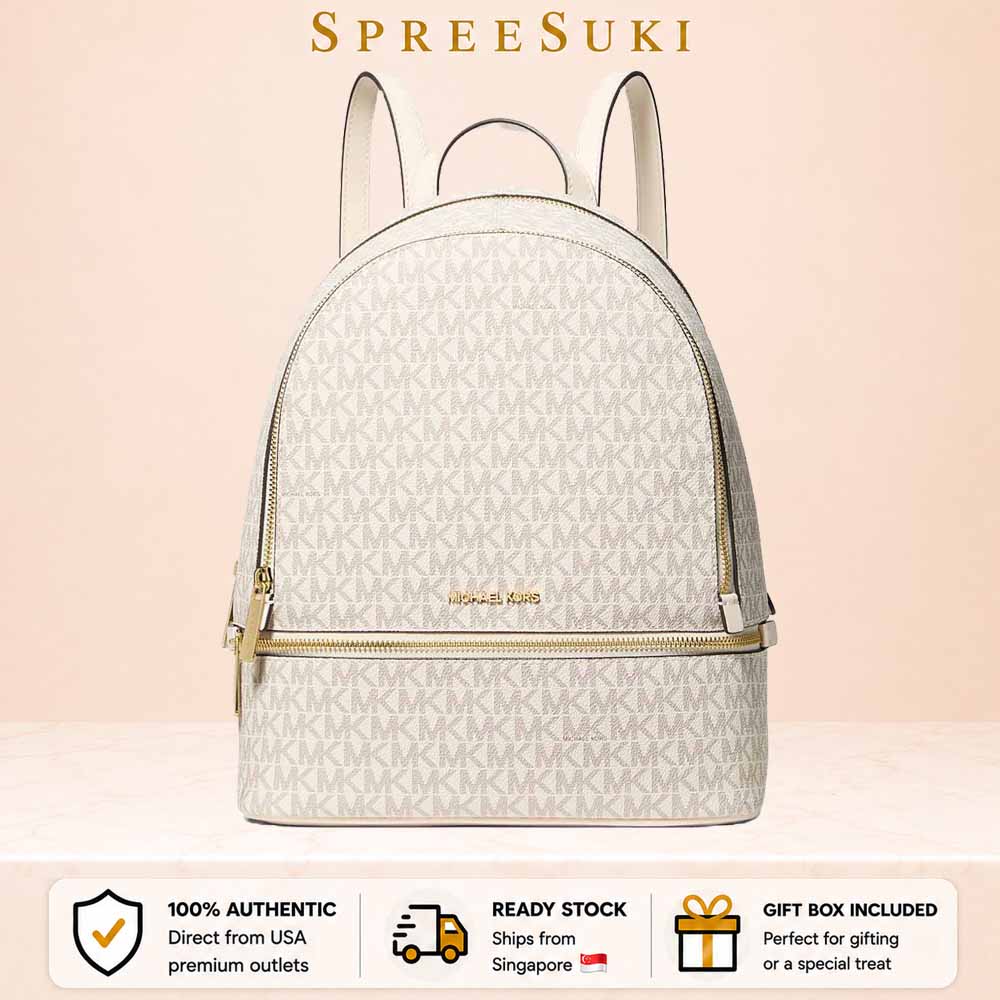 Michael Kors Rhea Medium Signature Logo Backpack Light Cream Multi White # 35S5GRAB2B