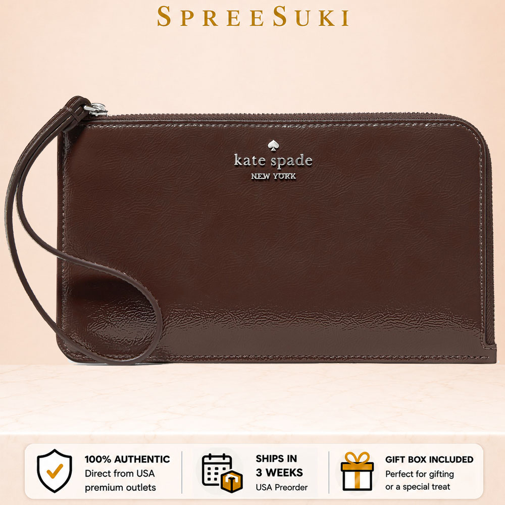 Kate Spade Lucy Shiny Medium Wristlet Hot Fudge Chocolate # KP166