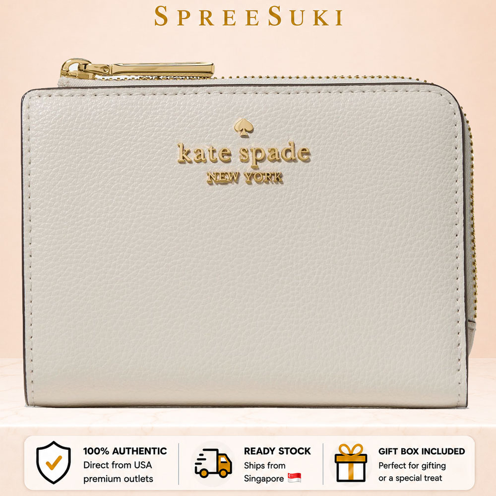 Kate Spade Small L-Zip Wallet Cashew Milk Cream # KN764