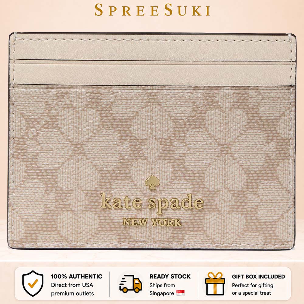 Kate Spade Spade Flower Small Slim Card Holder Dark Beige Moon Dust # KN761