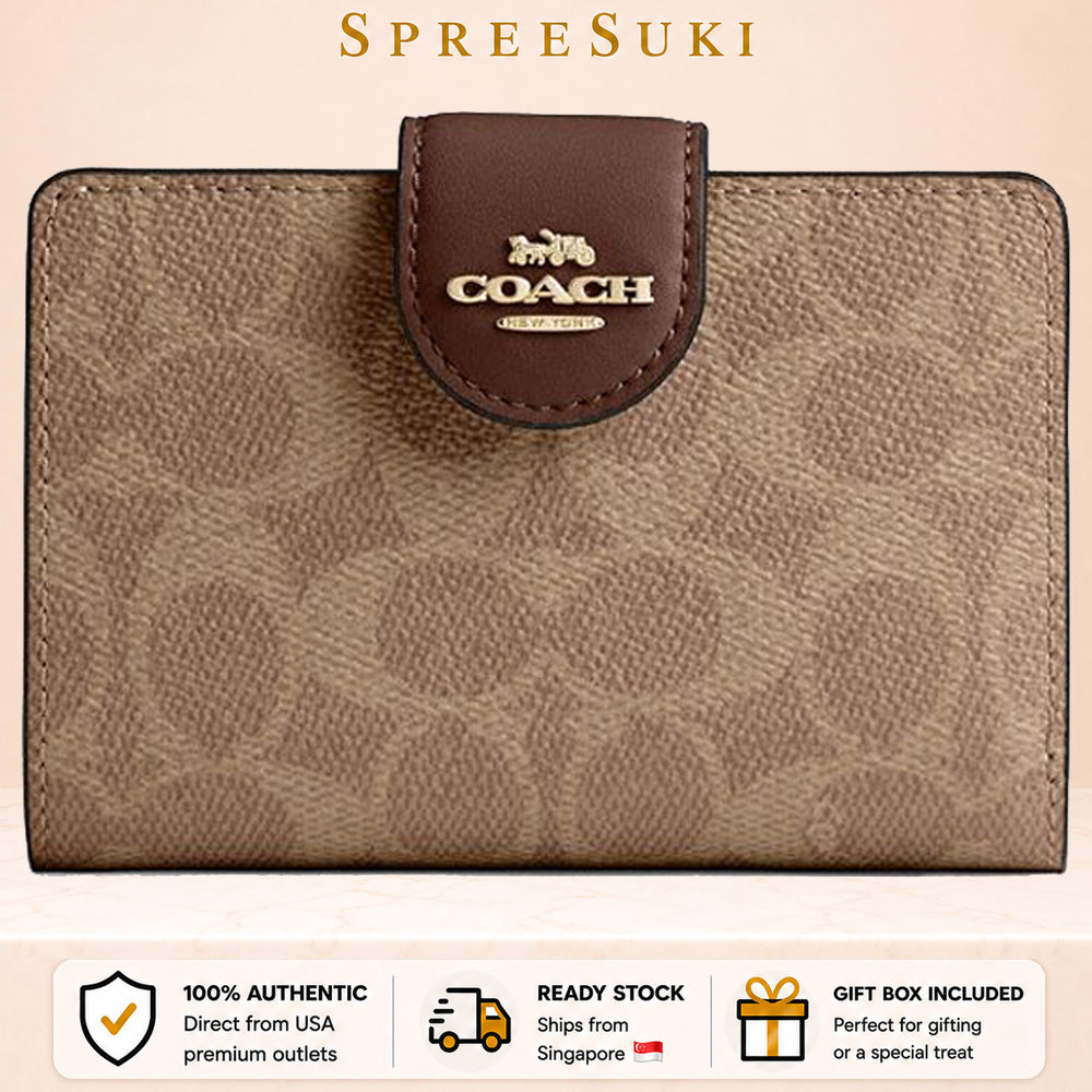 Coach Medium Corner Zip Wallet In Signature Canvas Tan Brown # CW786