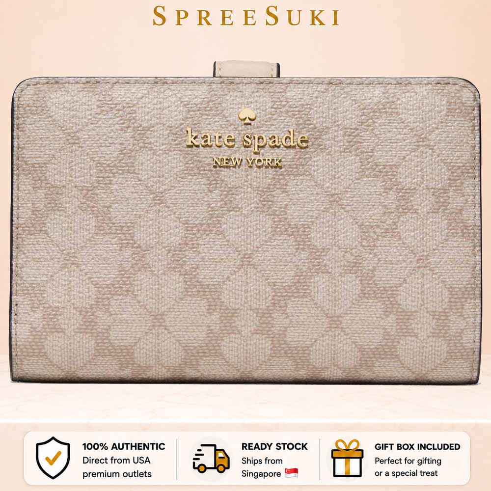 Kate Spade Spade Flower Medium Bifold Wallet Dark Beige Moon Dust # KN756