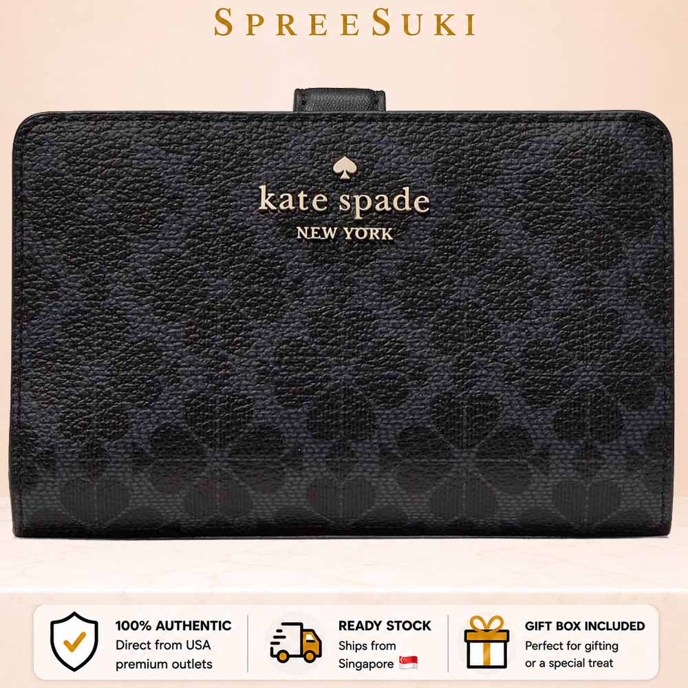 Kate Spade Medium Wallet Spade Flower Medium Bifold Wallet Black # KN756