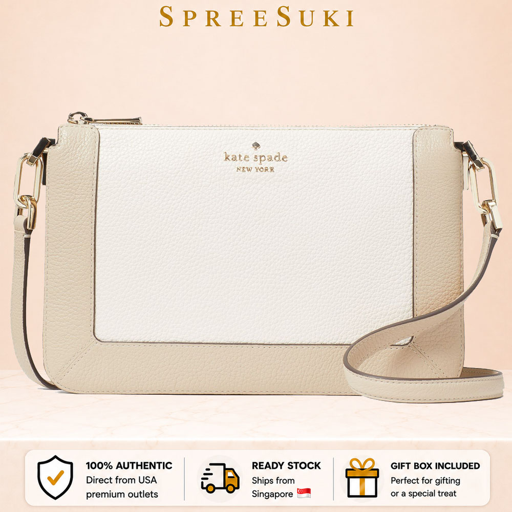 Kate Spade Crossbody Sling Bag Lena Colorblock Double Compartment Crossbody Light Sand Beige Nude # KH444