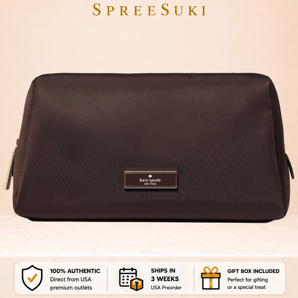 Kate Spade Carter Nylon Cosmetic Pouch Makeup Bag Hot Fudge Brown # KL875