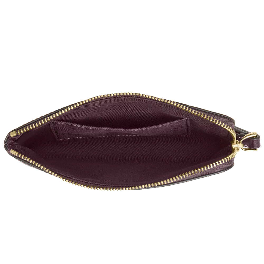 Coach Corner Zip Wristlet In Signature Canvas Black Currant Brown # CEY93