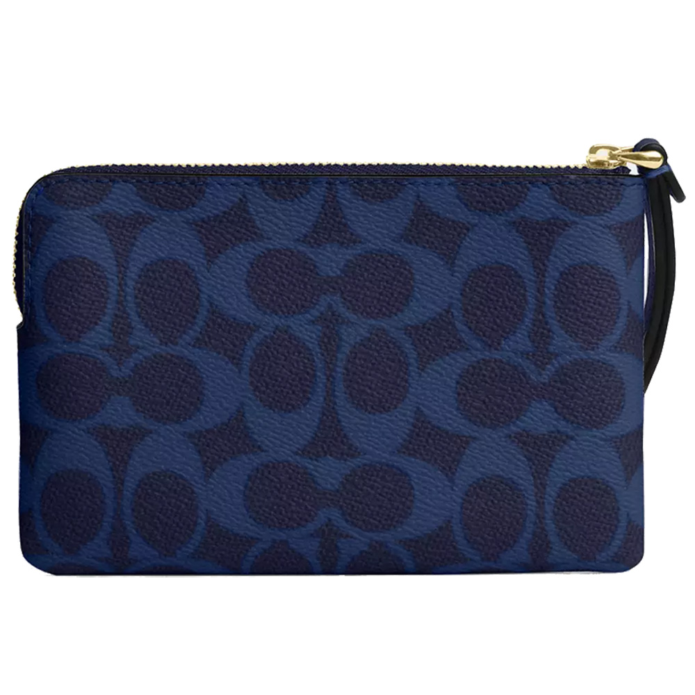 Coach Corner Zip Wristlet In Signature Canvas Navy # CEY93