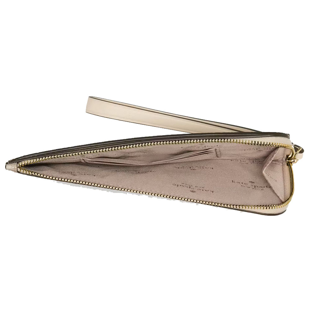 Kate Spade Large Wristlet Lucy Spade Flower Medium L-Zip Wristlet Dark Beige Moon Dust # KG487
