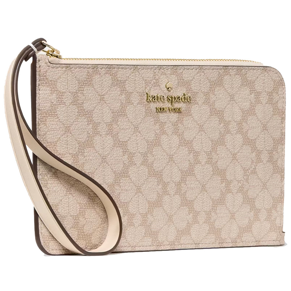Kate Spade Large Wristlet Lucy Spade Flower Medium L-Zip Wristlet Dark Beige Moon Dust # KG487
