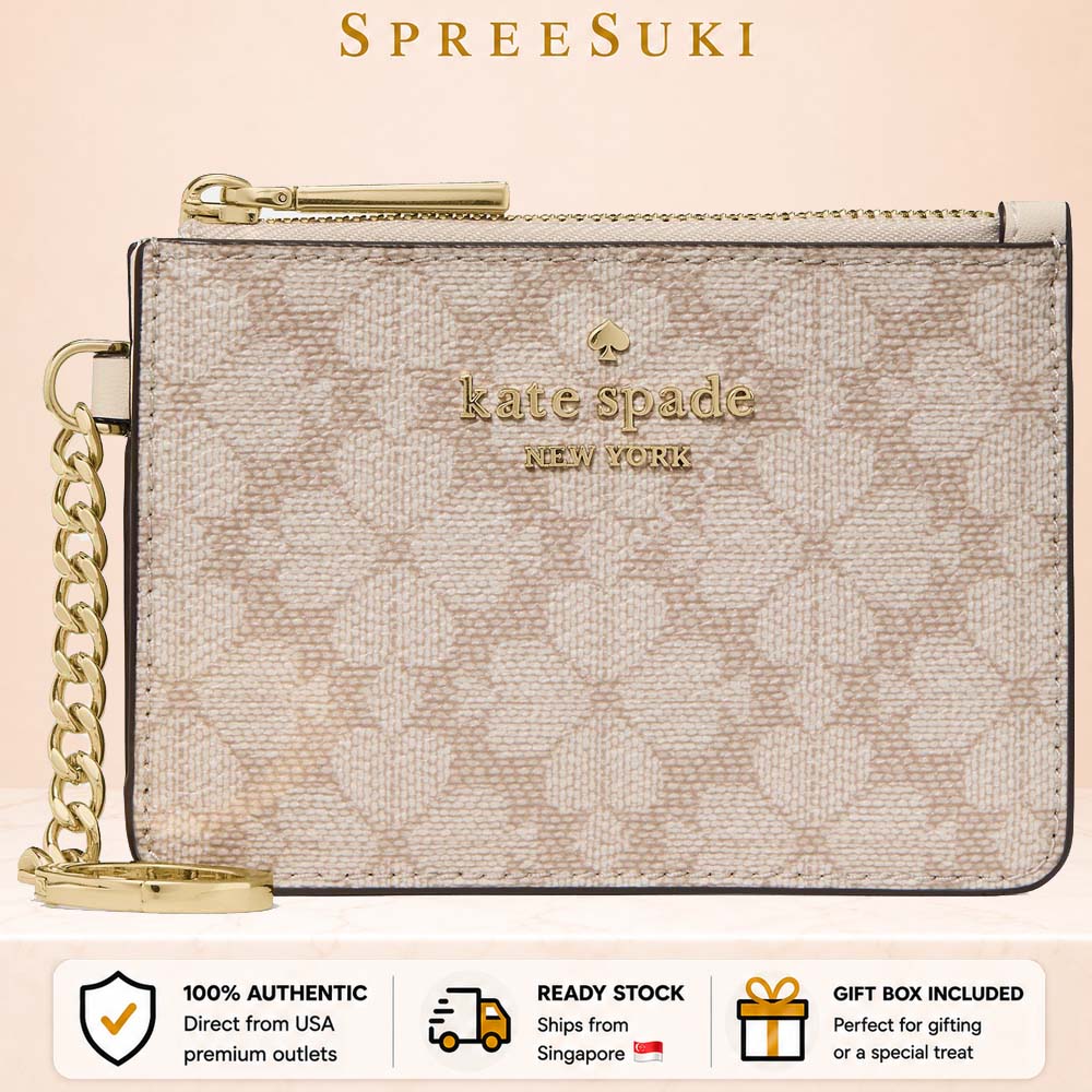 Kate Spade Spade Flower Key Ring Card Holder Dark Beige Moon Dust # KN773