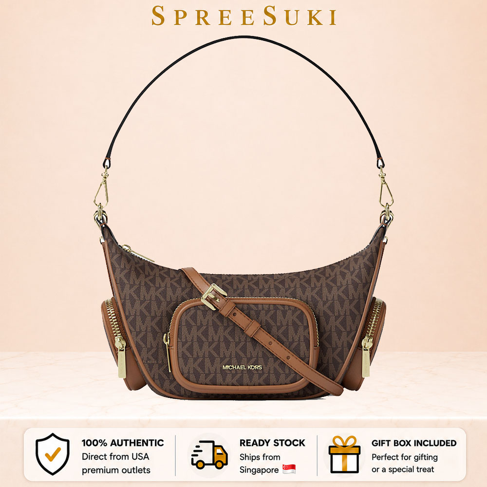 Michael Kors Merritt Small Signature Logo Convertible Shoulder Bag Brown Dark Brown # 35R6G0WC1B