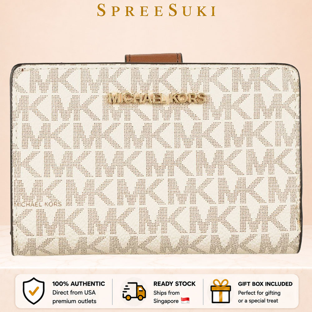 Michael Kors Medium Wallet Jet Set Travel Medium Bifold Zip Coin Wallet Vanilla Off White # 35F8GTVF2B