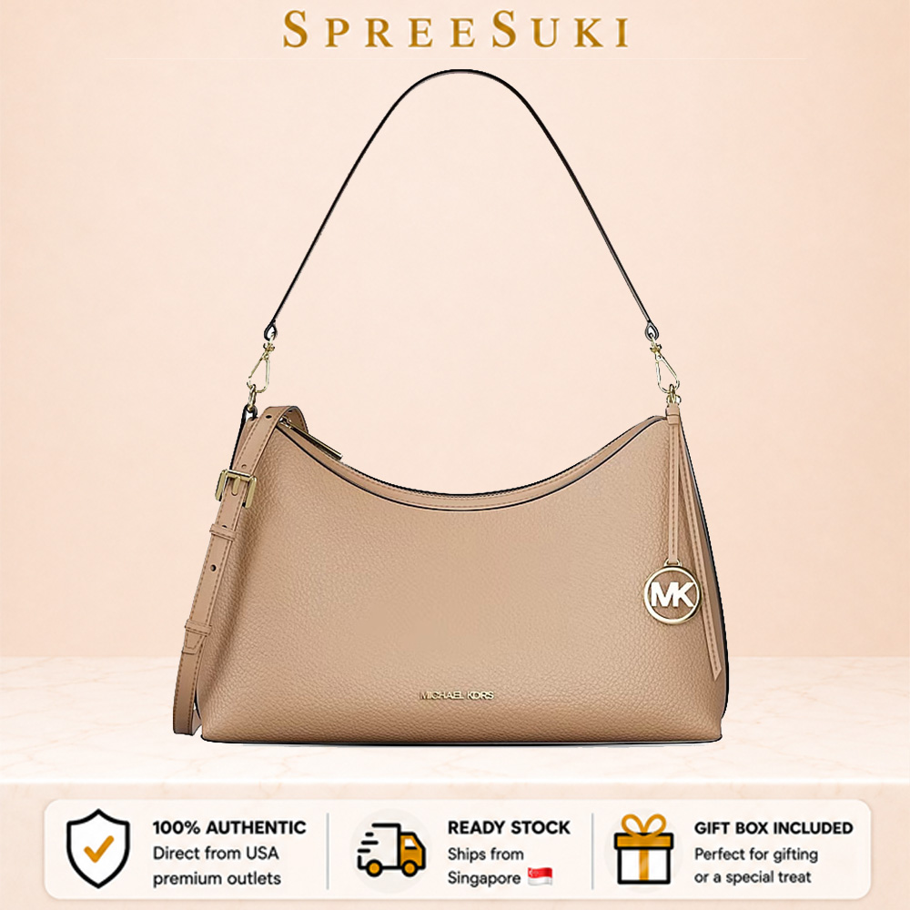 Michael Kors Sammy Medium Pebbled Leather Convertible Shoulder Bag Camel Beige # 35T6G8SC6L