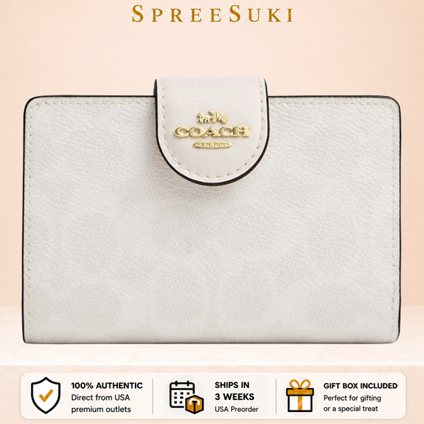 Coach Medium Corner Zip Wallet In Signature Canvas White Chalk Off White # CW786