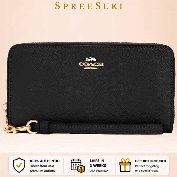 Coach Long Wallet Long Zip Around Wallet Black # C3441