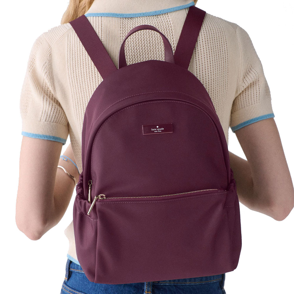 Kate Spade Carter Nylon Dome Backpack Deep Cherry Burgundy # KP110