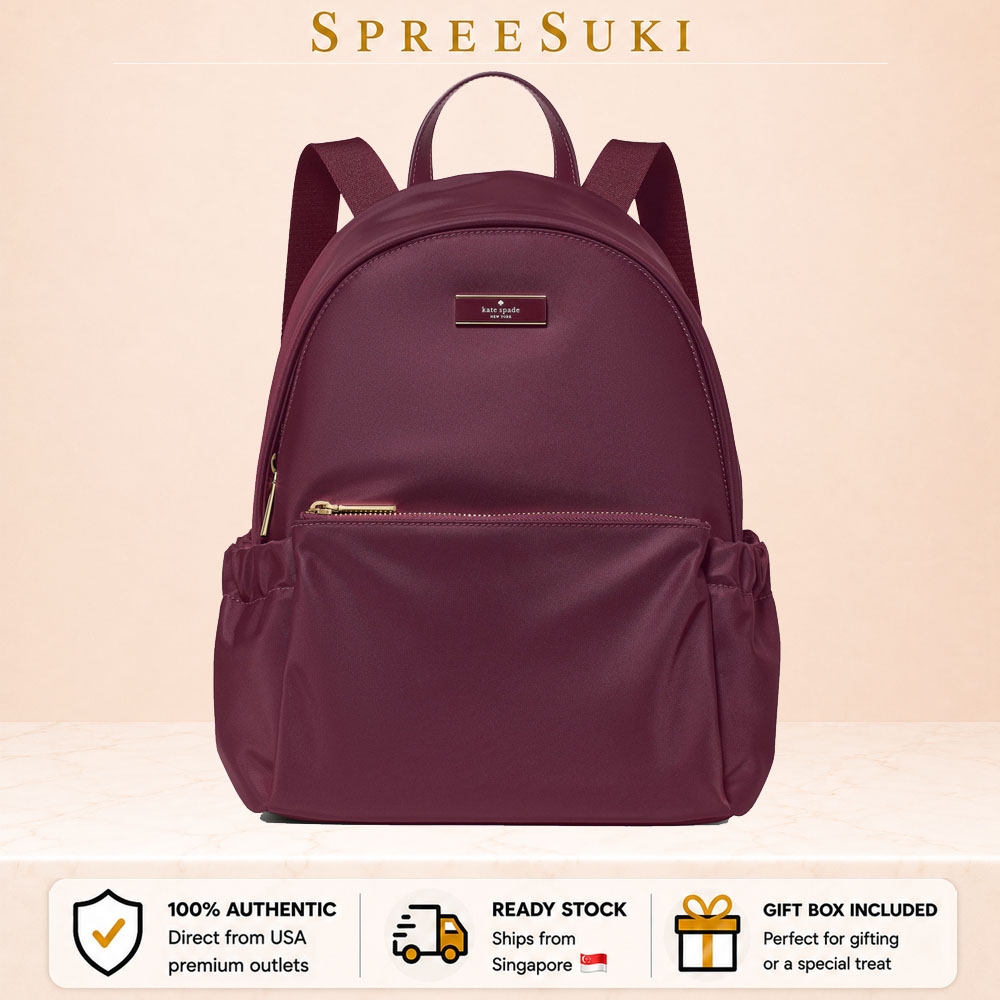 Kate Spade Carter Nylon Dome Backpack Deep Cherry Burgundy # KP110