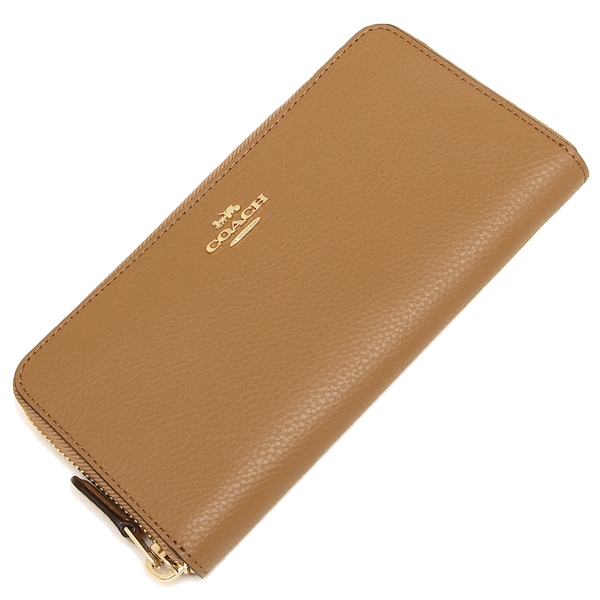 Coach Accordion Zip Wallet In Polished Pebble Leather Light Saddle Brown # F16612